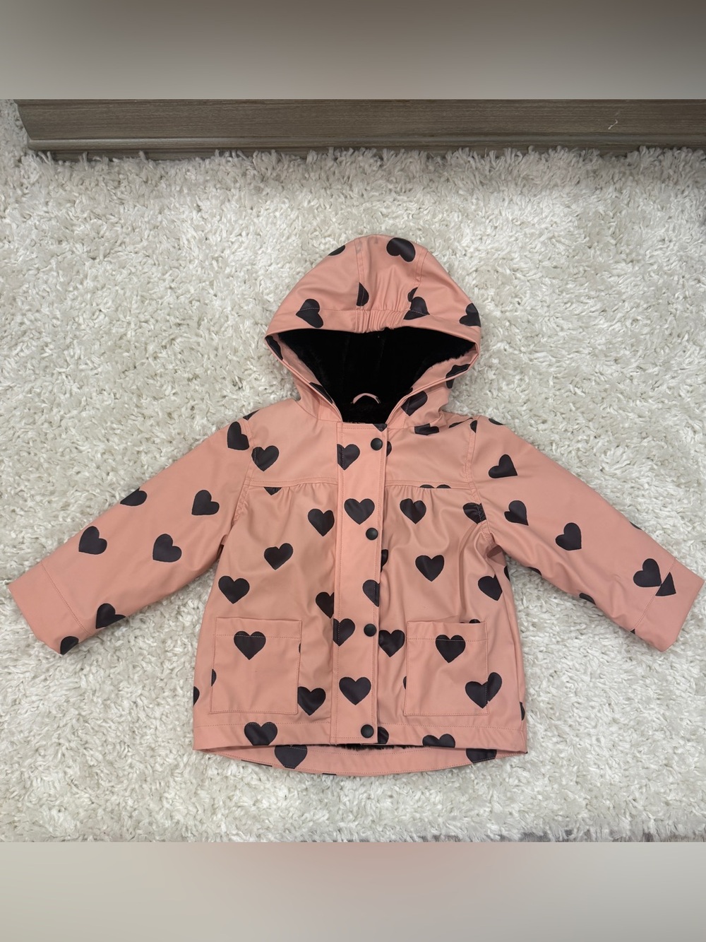 Liv & Lottie Toddler Heart Print Faux Fur Lined Raincoat size 2T